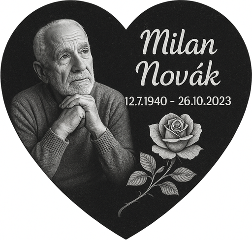 [6159] Gravírovaná epitafná doska srdce čierna žula