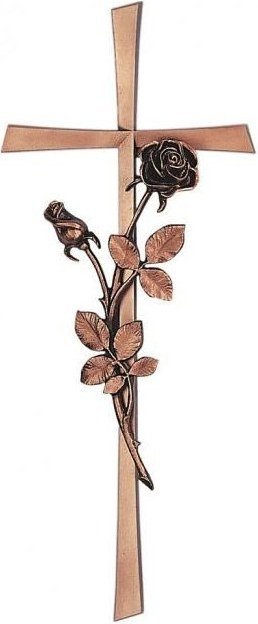 Náhrobní kříž Revant s růží, bronz, 40×15 cm