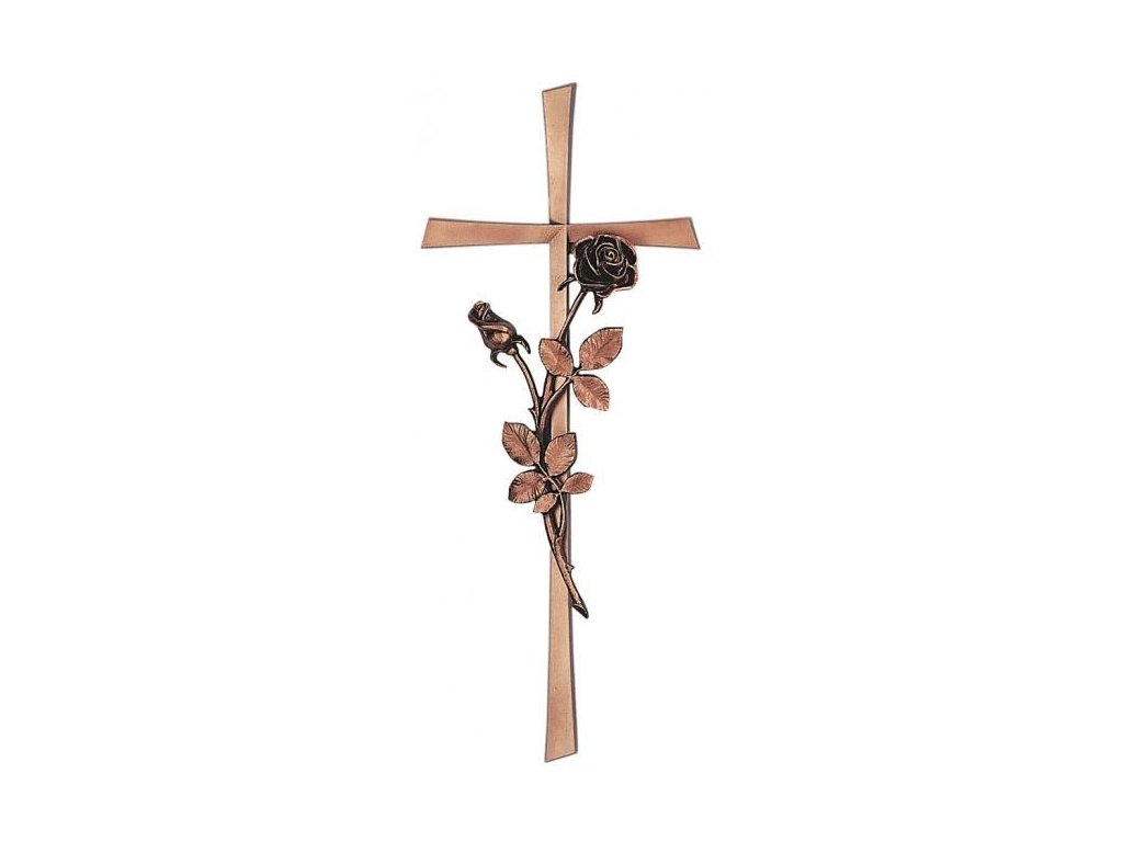 Náhrobný kríž Revant s ružou, bronz, 40×15 cm