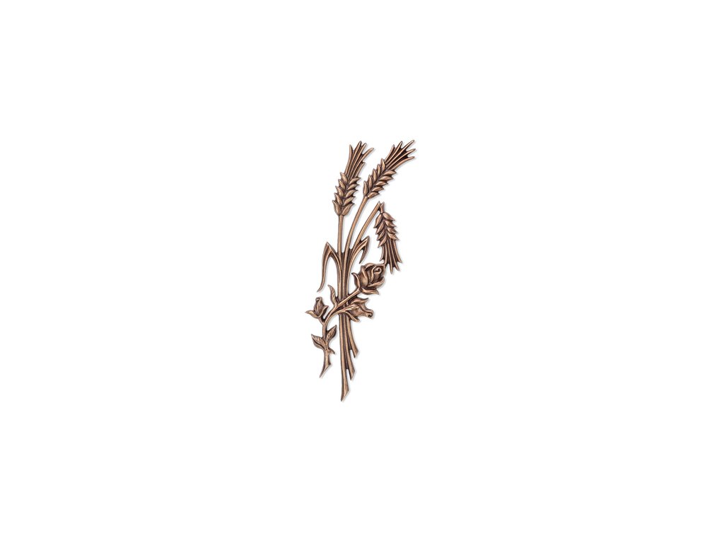 Bronzová ozdoba na náhrobok Klasy s ružou, 24×8 cm