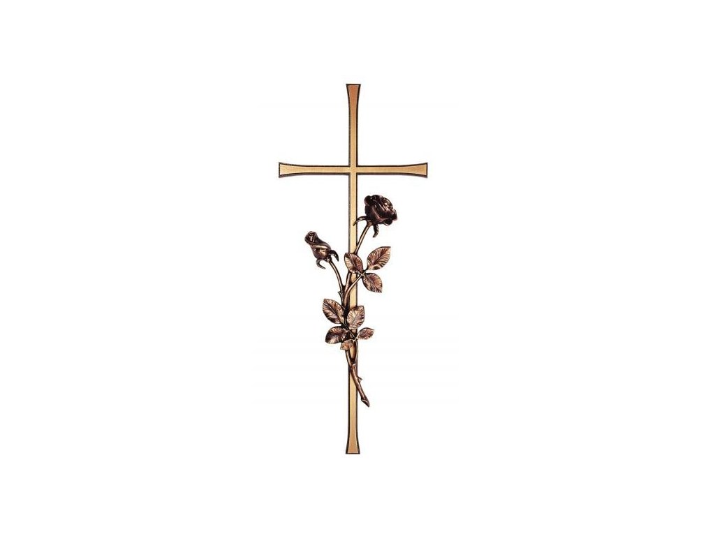 Náhrobný kríž Elegant s ružou, bronz, 30–60 cm