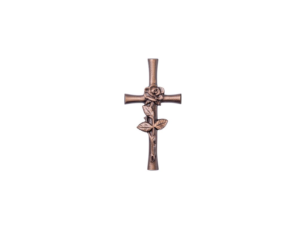 Náhrobný kríž s ružou, bronzový, 12×6 cm alebo 20×10 cm