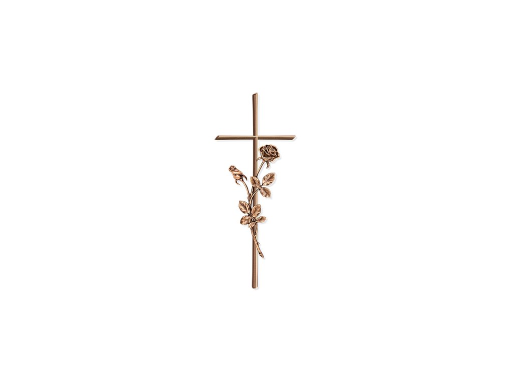 Náhrobný kríž Meandra s ružou, bronz, 40×15 cm