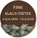 Bronzový náhrobný štítok s motívom listov, priemer 16 cm