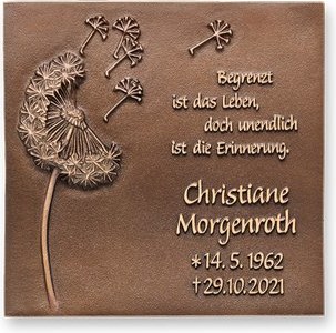 [ST-SK-31529] Bronzová deska s pampeliškou na náhrobek, 15×15 cm