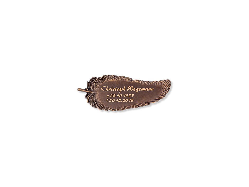 Bronzový náhrobný štítok s motívom Pera, 9×23 cm