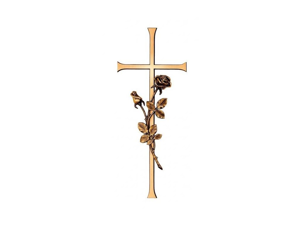 Náhrobný kríž Antikon s ružou, bronz, 40×15 cm alebo 50×20 cm