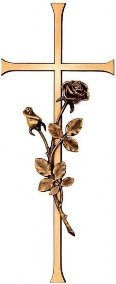 Náhrobný kríž Antikon s ružou, bronz, 40×15 cm alebo 50×20 cm