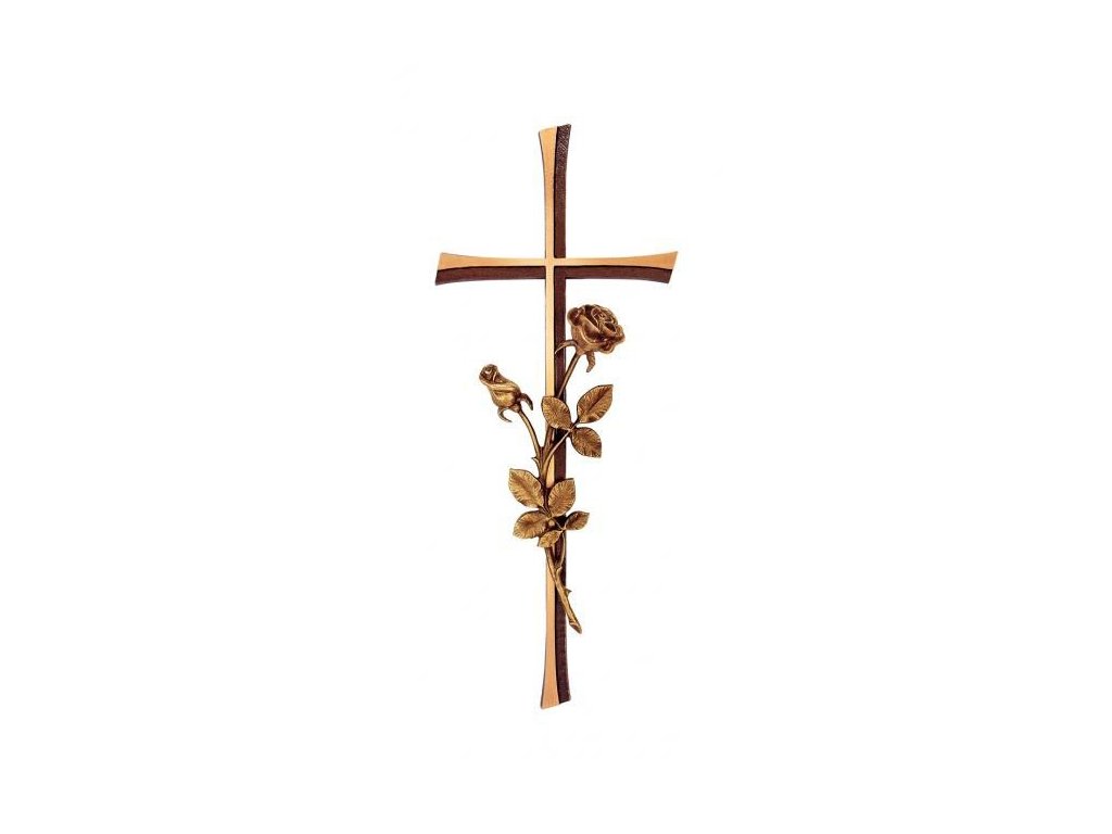 Náhrobný kríž Kontura s ružou, bronz, 30–60 cm
