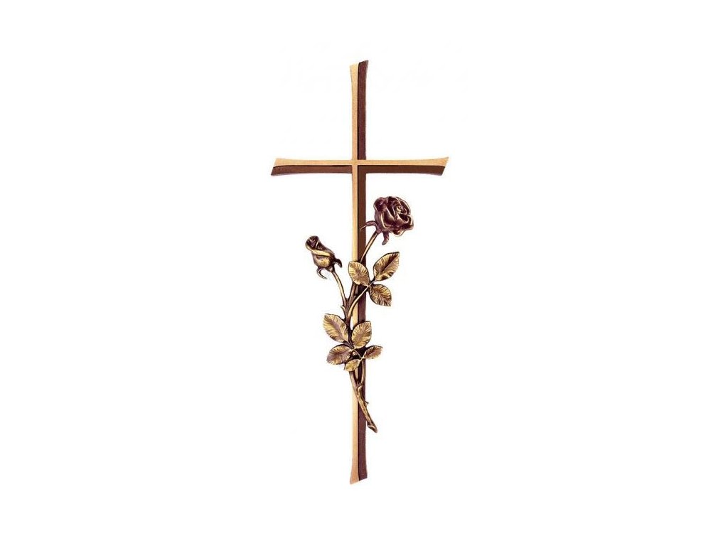 [ST-SK-34340] Náhrobný kríž Kursiva s ružou, bronz, 30×13 cm alebo 40×15 cm