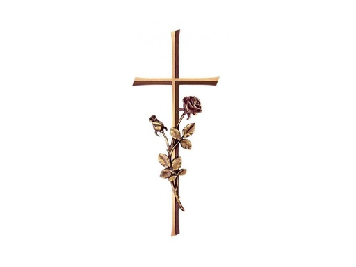 [ST-SK-34340] Náhrobný kríž Kursiva s ružou, bronz, 30×13 cm alebo 40×15 cm