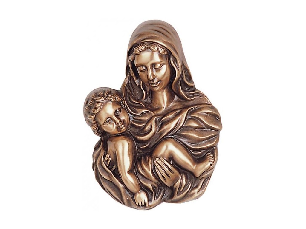 Bronzová Madona s dieťaťom na náhrobok, 22×16 cm