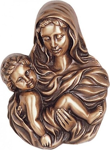 [ST-SK-34520] Bronzová Madona s dieťaťom na náhrobok, 22×16 cm