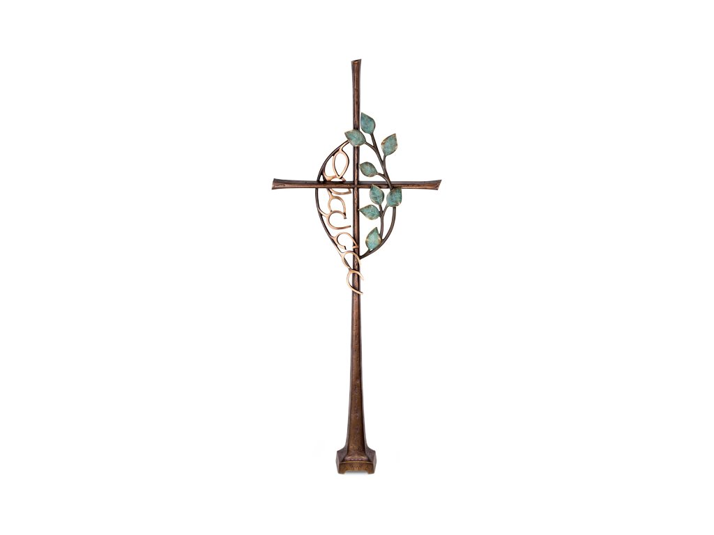 Bronzový kríž s kryštálom, 102×41 cm
