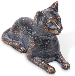 Bronze-Katze liegend auf Grabmal, 4×3×6,5 cm