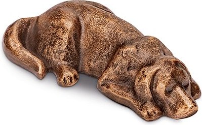 Bronzový ležiaci pes na náhrobok, 4,5×10 cm