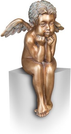 [ST-SK-85417] Bronzový sedící anjel na náhrobok, 20×13×10 cm