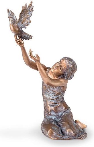 [ST-SK-85505] Bronze-Statue Weinend mit Taube für Grabmal, 68×42×33 cm