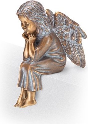 Bronzový sedící anděl na náhrobek, 14,5×6,5×10 cm nebo 19,5×9×14 cm