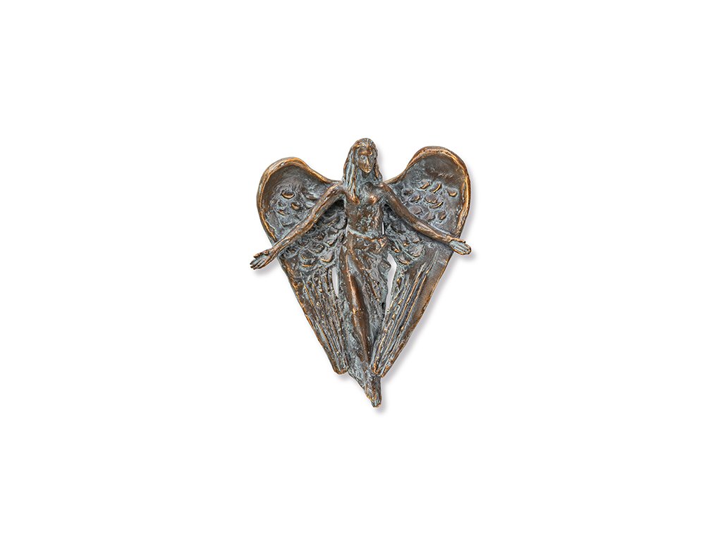 Bronzový anjel na náhrobok, 12×9,5 cm
