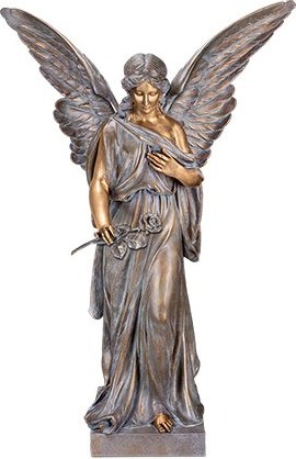 Bronzový anjel s ružou na náhrobok, 15–155 cm