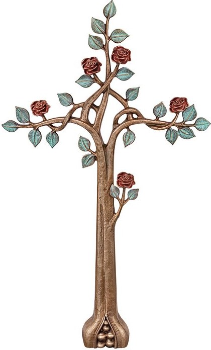 Bronzový kříž s růžemi na náhrobek, 92×54 cm