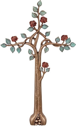 [ST-SK-KREUZ03] Bronzový kríž s ružami na náhrobok, 92×54 cm