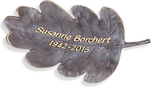 [ST-SK-PFLANZE15] Bronze-Platte mit Eichenmotiv für Grabmal, 12×23 cm