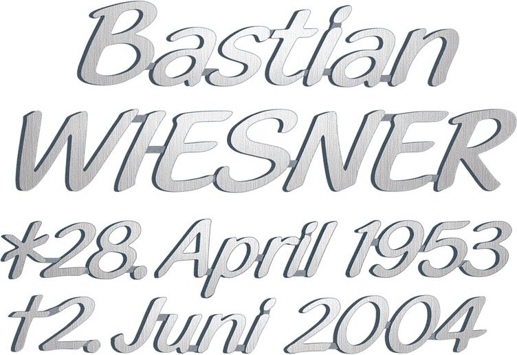 Bronze-Inschrift Wiesner für Grabmal