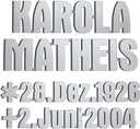 Bronzový nápis Matheis na náhrobek, 4–8 mm