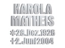 Bronzový nápis Matheis na náhrobok, 4–8 mm