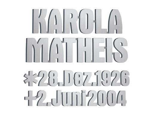 [ST-SK-SZ015] Bronzový nápis Matheis na náhrobok, 4–8 mm