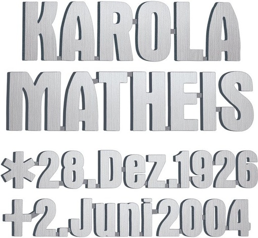 [ST-SK-SZ015] Bronzový nápis Matheis na náhrobok, 4–8 mm
