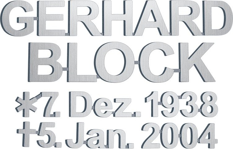 Bronzový nápis Gerhard Block na náhrobek
