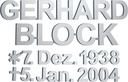 Bronzový nápis Gerhard Block na náhrobek