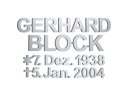 Bronzový nápis Gerhard Block na náhrobok