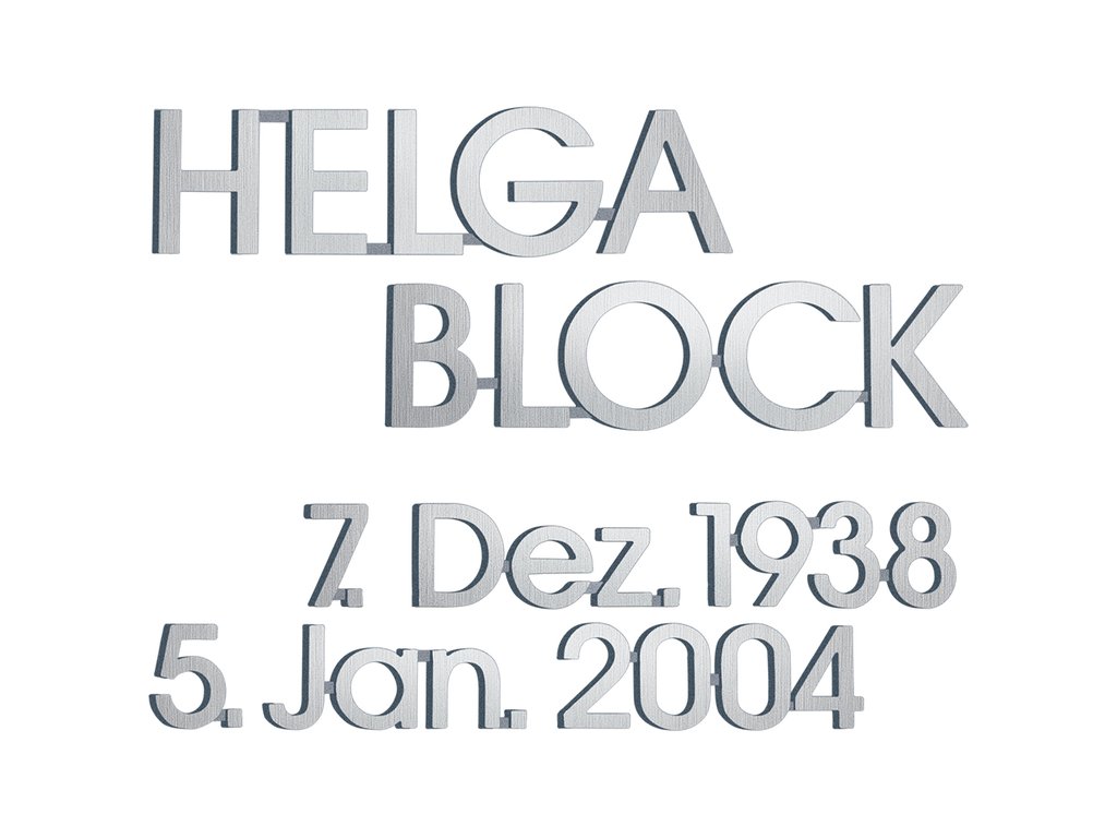 Bronzový nápis Helga Block na náhrobok