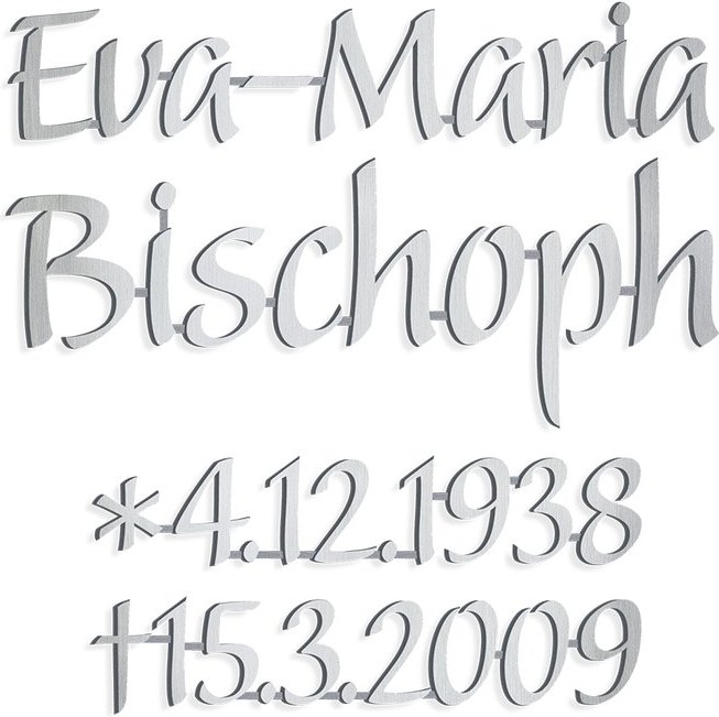 Bronze-Inschrift Bischoph für Grabmal