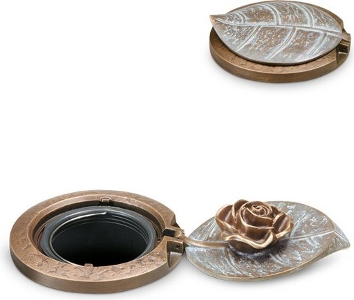 [ST-SK-VASR02] Náhrobní váza s věkem a motivem růže, bronz, Ø 12 cm