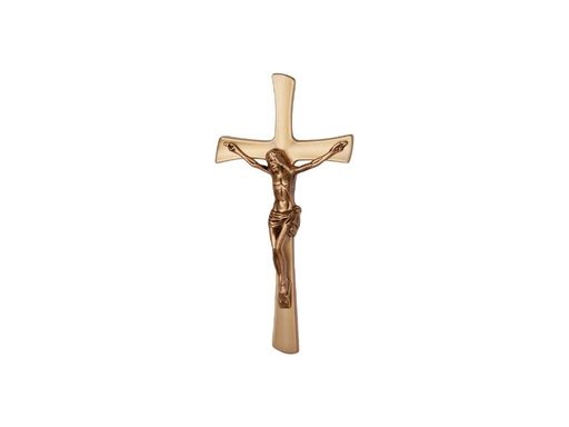 [A1339/BRO] Flaches, geformtes Kreuz mit Jesus, 25 (Bronz)