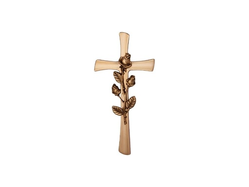 [A1342/BRO] Geformtes flaches Kreuz mit Rose 25 (Bronz)