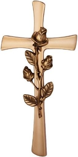 [A1342/BRO] Geformtes flaches Kreuz mit Rose 25 (Bronze)